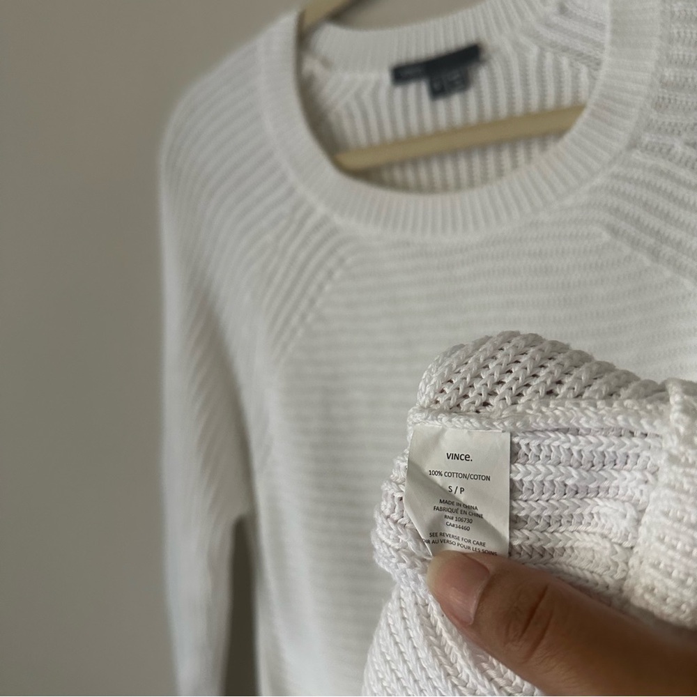 Vince Cotton Knit Crewneck Sweater in White Size Small - Picture 8 of 11